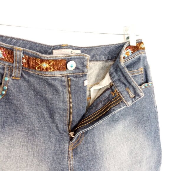 Chico's Platinum Navajo Beaded Trim Jeans - Picture 4 of 11